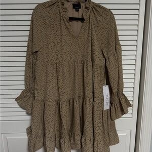NWT Lumiere Tan and Black Polka Dot Ruffle Dress